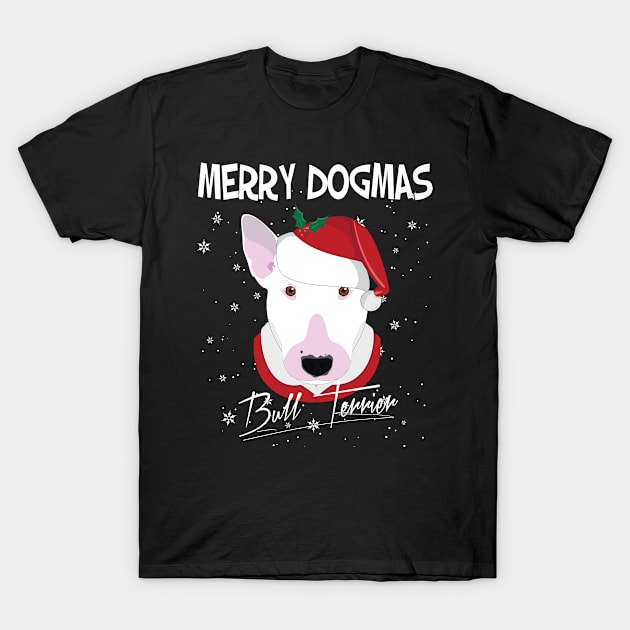 Merry Dogmas Bull Terrier Dog With Red Santa's Hat Funny Xmas Gift T-Shirt by salemstore